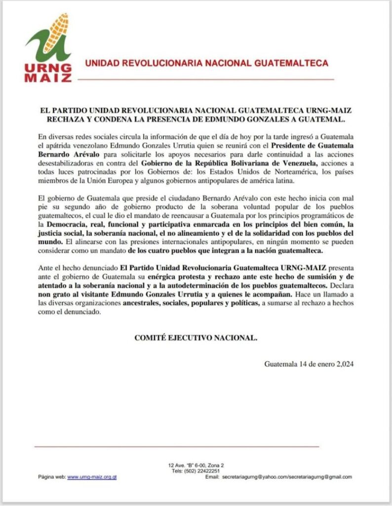 URNG-MAIZ rechaza y condena presencia de Edmundo González en Guatemala 2 guatemala