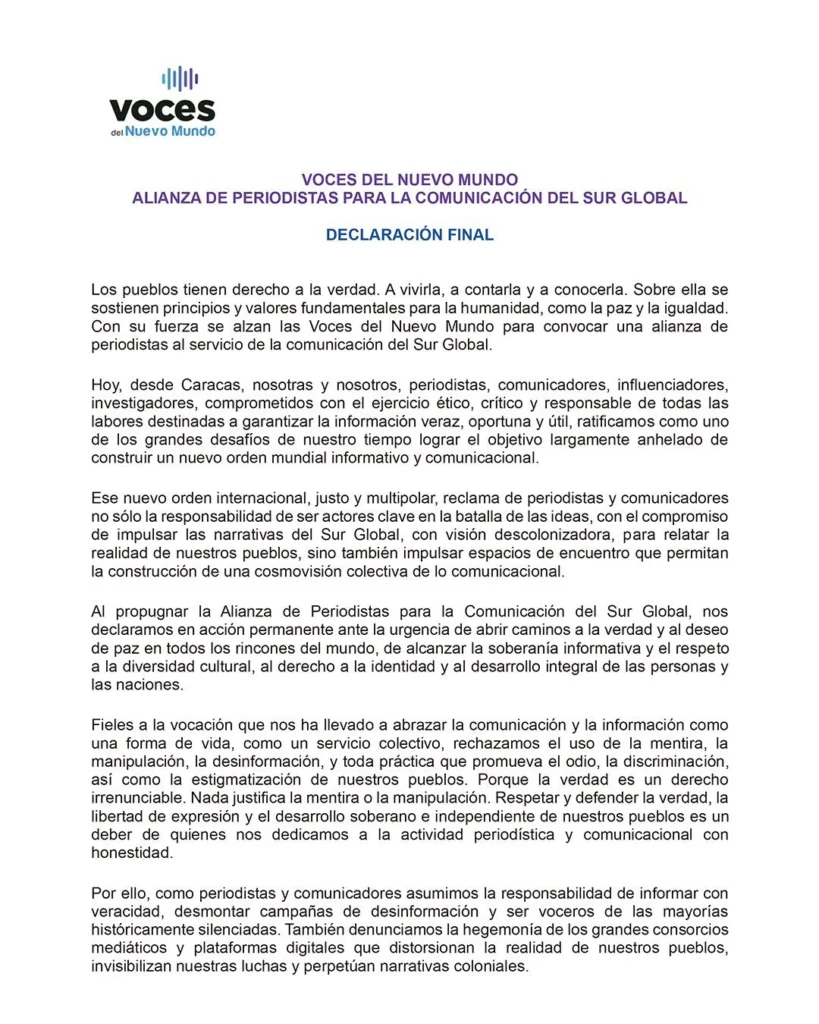 Comunicadores de 50 países crean alianza para defender la verdad del Sur Global 2 voces 5