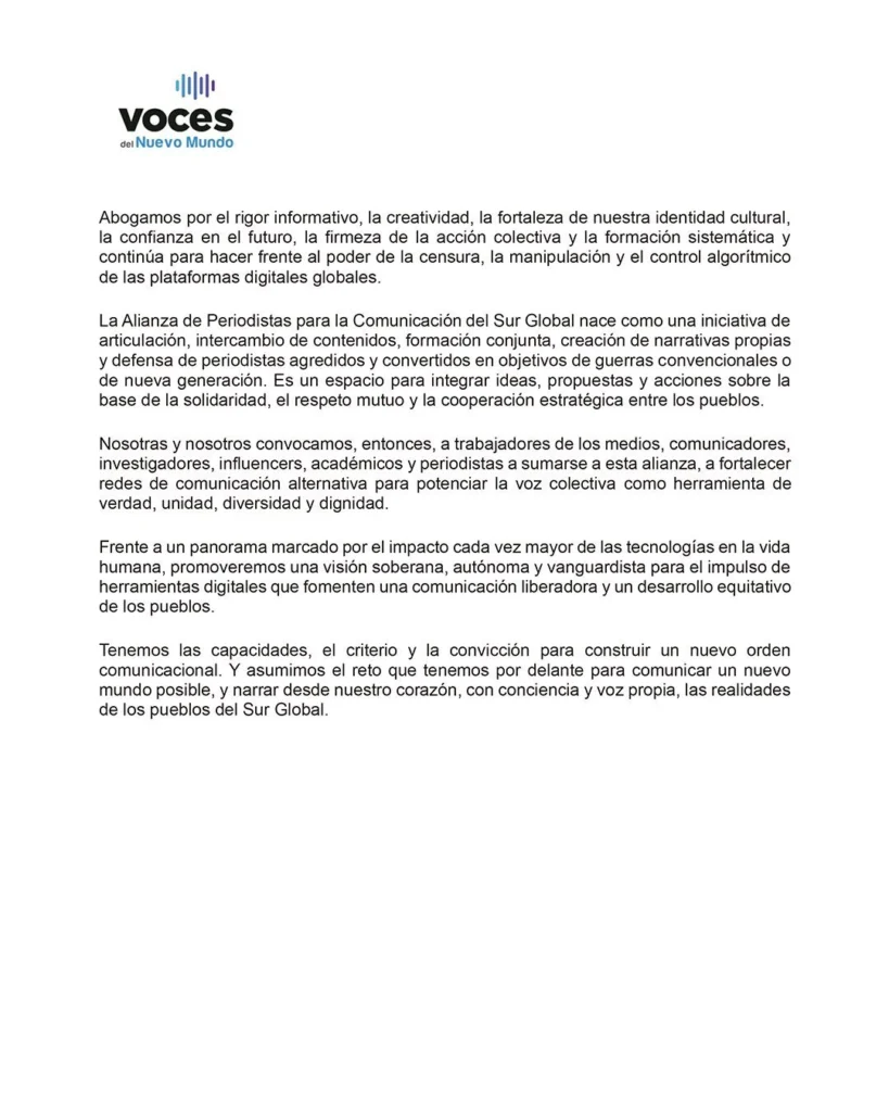 Comunicadores de 50 países crean alianza para defender la verdad del Sur Global 3 voces 6