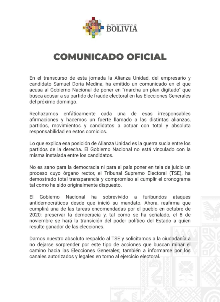 comunicado bolivia 16 de agosto
