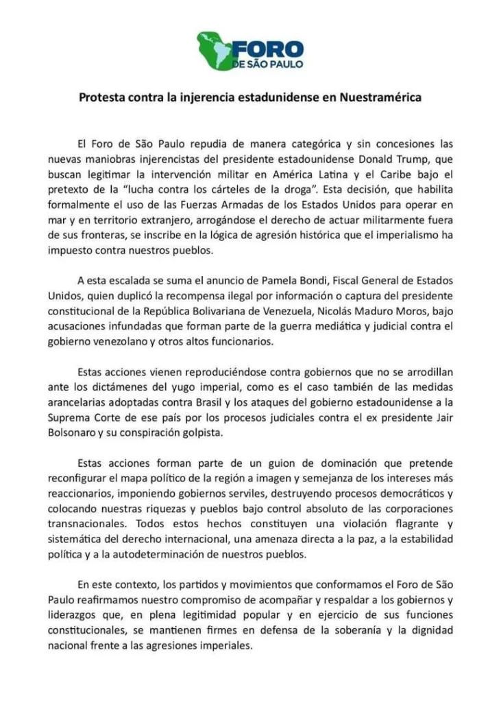 Foro de São Paulo condena injerencia de Estados Unidos en América Latina y el Caribe 2 foro 1