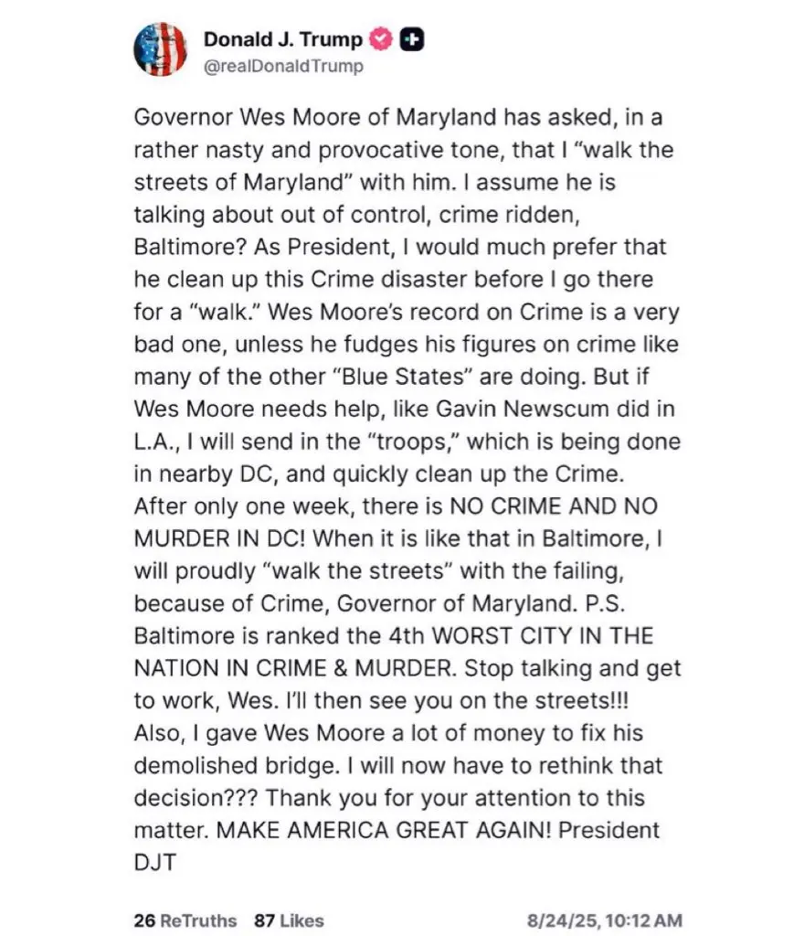 Foto: Trump amenaza a Baltimore /cortesía