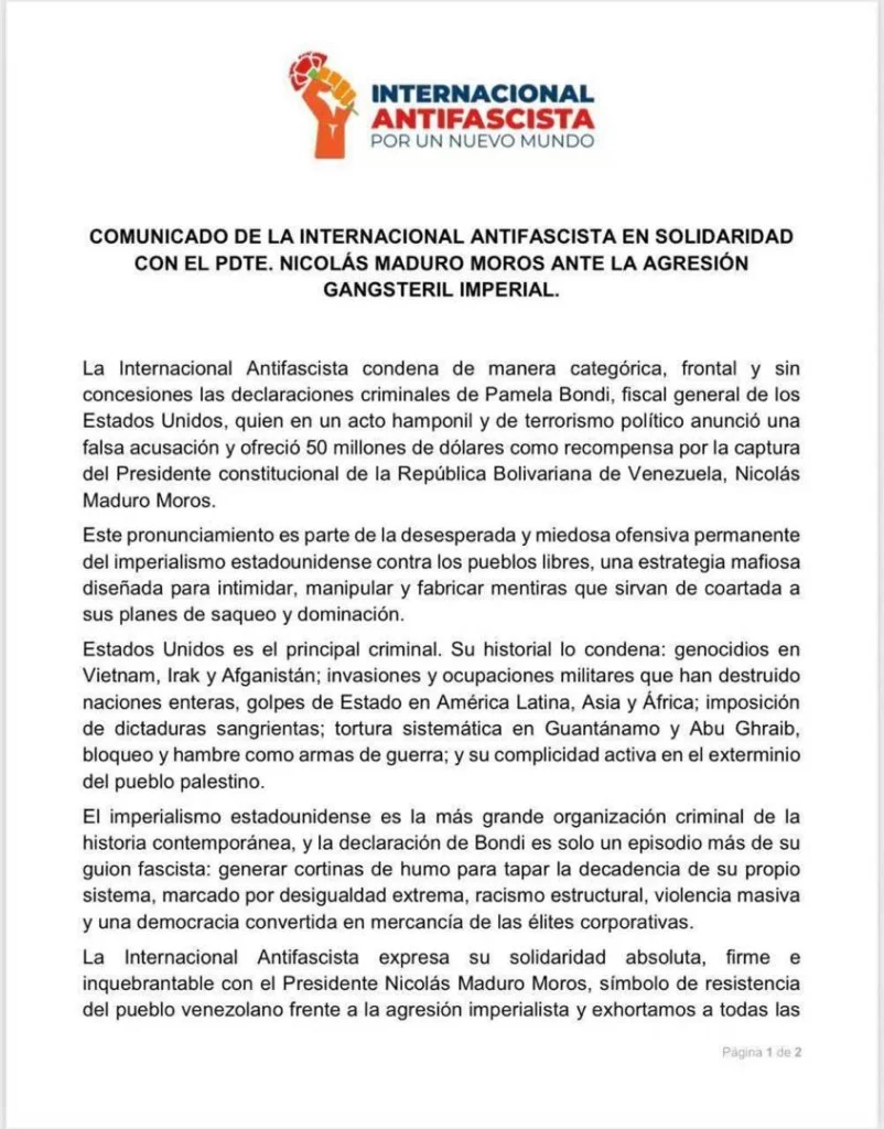 Internacional Antifascista condena acusaciones de Estados Unidos contra presidente Maduro 2 imagen de whatsapp 2025 08 09 a las 22 18 31 8caec9d0