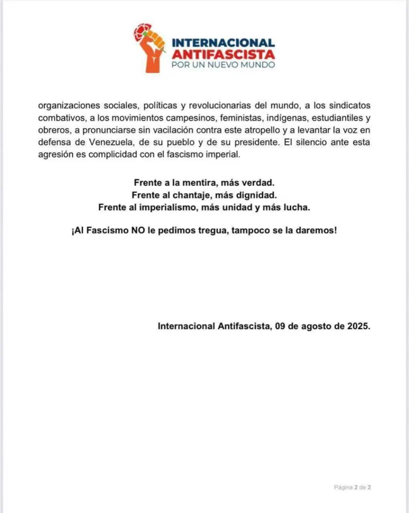 Internacional Antifascista condena acusaciones de Estados Unidos contra presidente Maduro 3 imagen de whatsapp 2025 08 09 a las 22 18 39 2bfa20b0