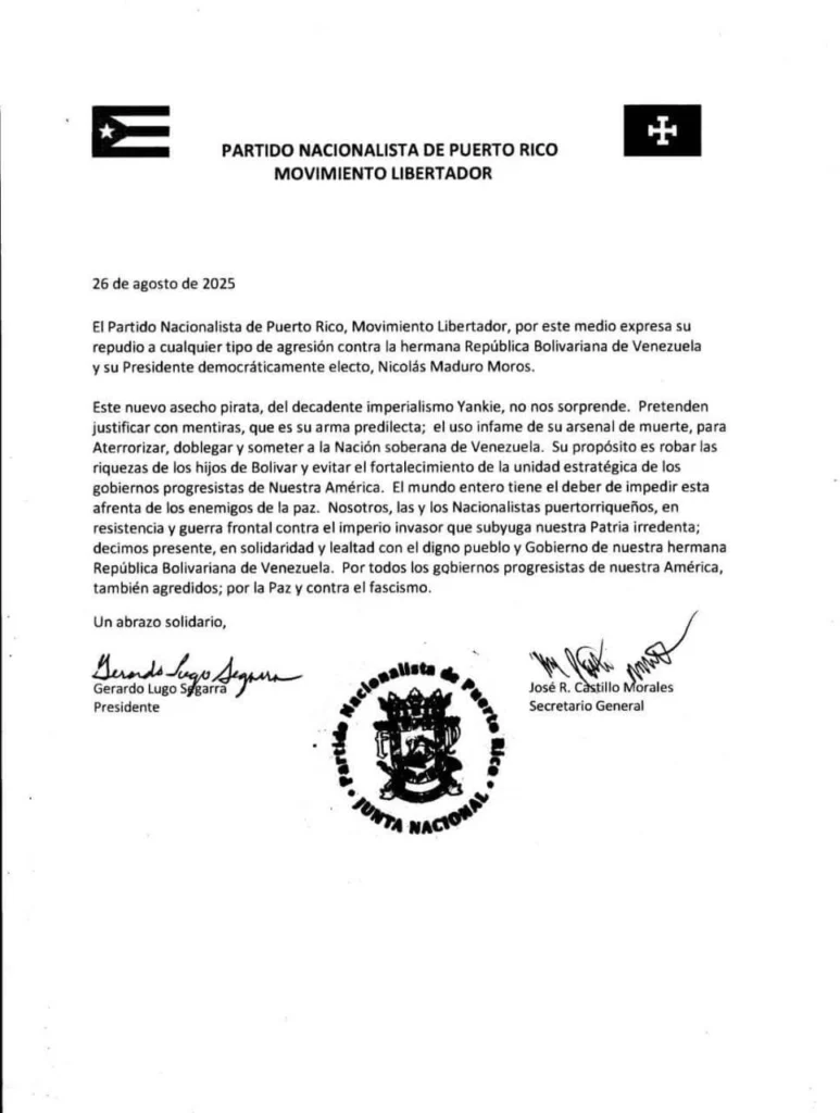 Zona de paz: Sectores progresistas de América Latina rechazan amenaza de EE.UU. contra Venezuela 3 puerto rico 1