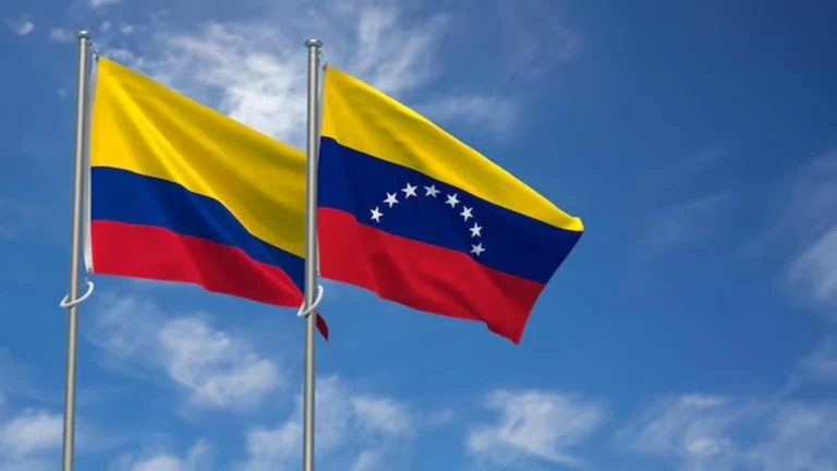 republica colombia republica bolivariana venezuela banderas sobre fondo cielo azul ilustracion 3d 51