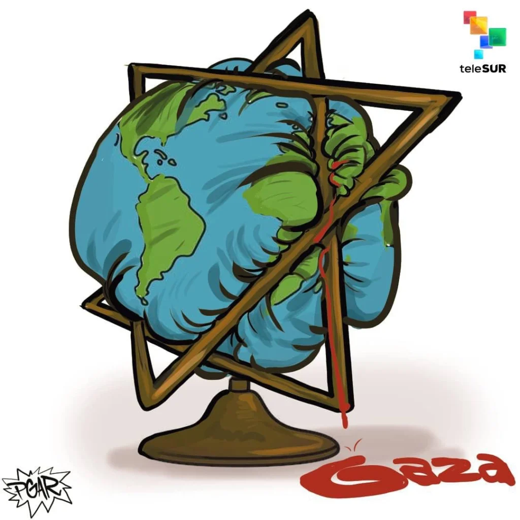 caricatura mundo destrozado sionismo