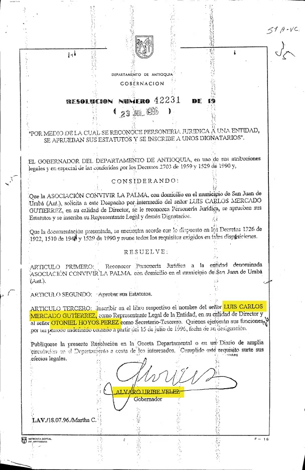 convivir la palma alvaro uribe gobernador