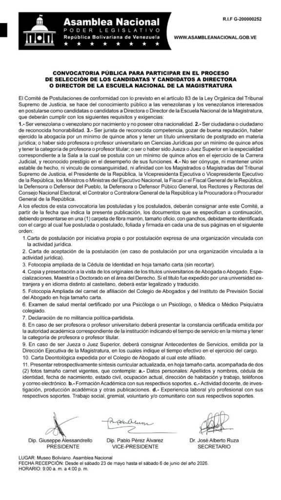Parlamento de Venezuela abre convocatoria para cargos en el poder judicial 4 1