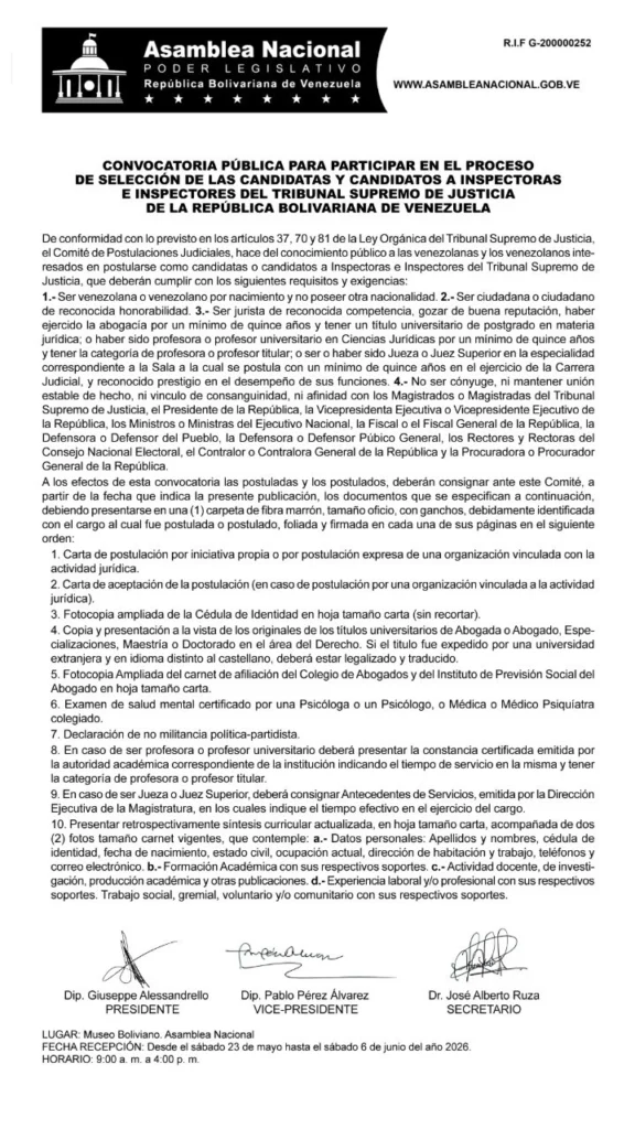 Parlamento de Venezuela abre convocatoria para cargos en el poder judicial 3 2