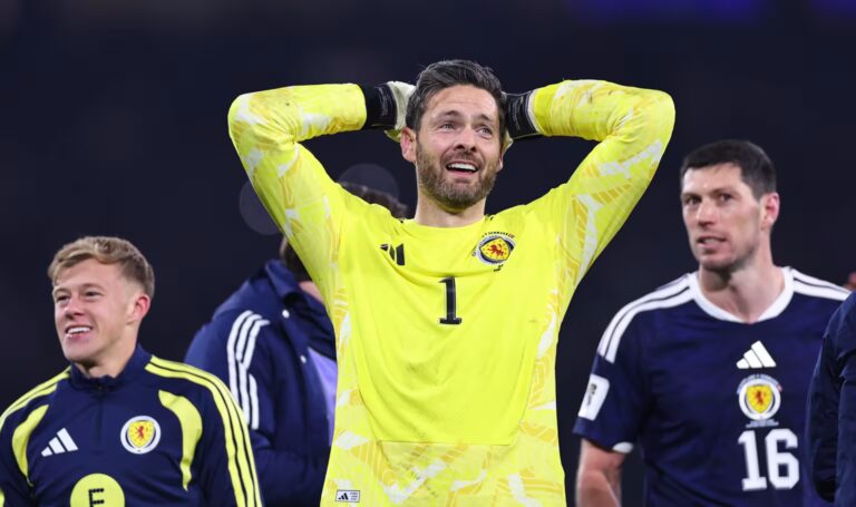 glasgow scotland november 18 craig gordon of scotland reacts after qualifying for the fifa world cup 2026 following the 4 2 victory during the fifa world cup 2026 qualifier match between scotland and