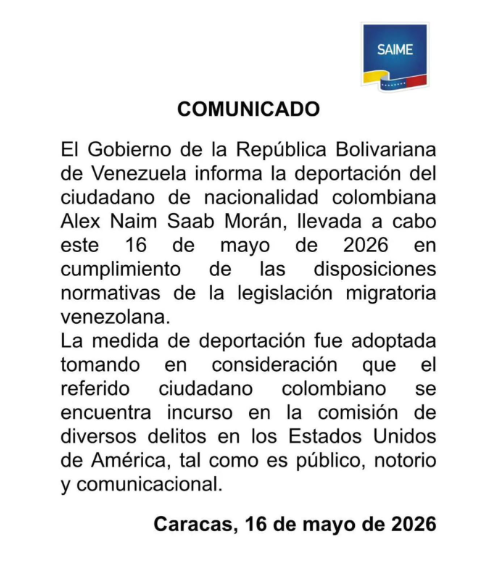 Gobierno de Venezuela informa sobre deportación de Alex Saab 2 imagen 2026 05 16 191433966.png