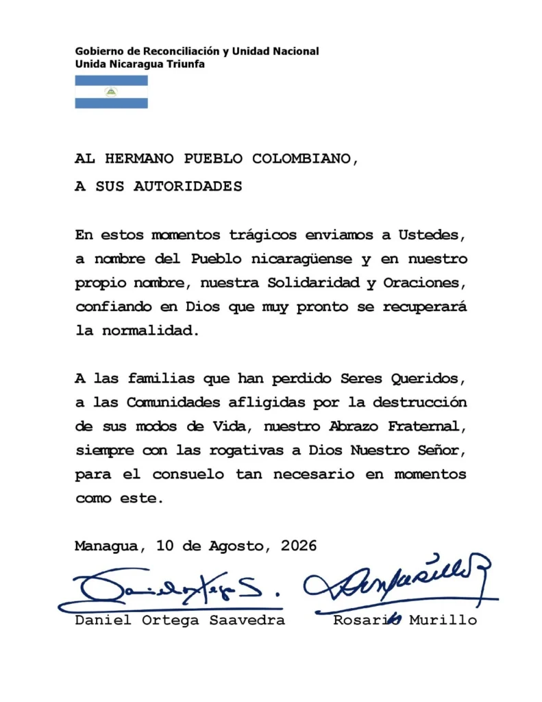 Nicaragua expresa solidaridad con Colombia tras sismo que deja víctimas y cuantiosos daños 2 whatsapp image 2026 08 10 at 2 02 13 pm